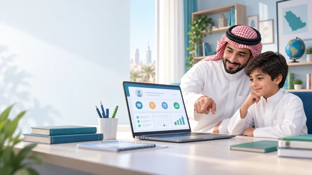 ولي أمر يتابع أداء الطالب والواجبات عبر منصة تعليمية